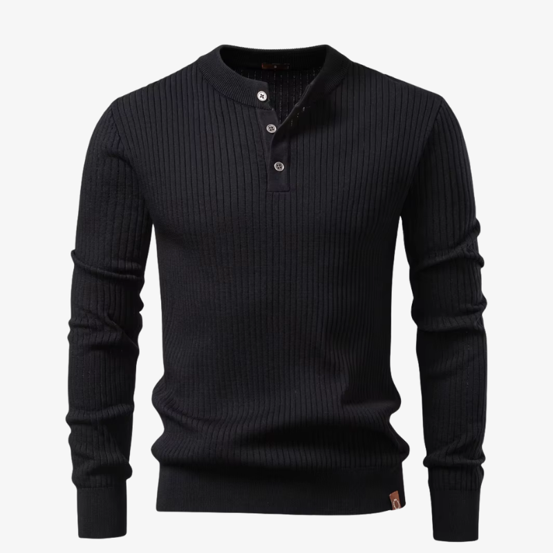 Kiel Rippstrick Henley-Pullover mit Knopfleiste