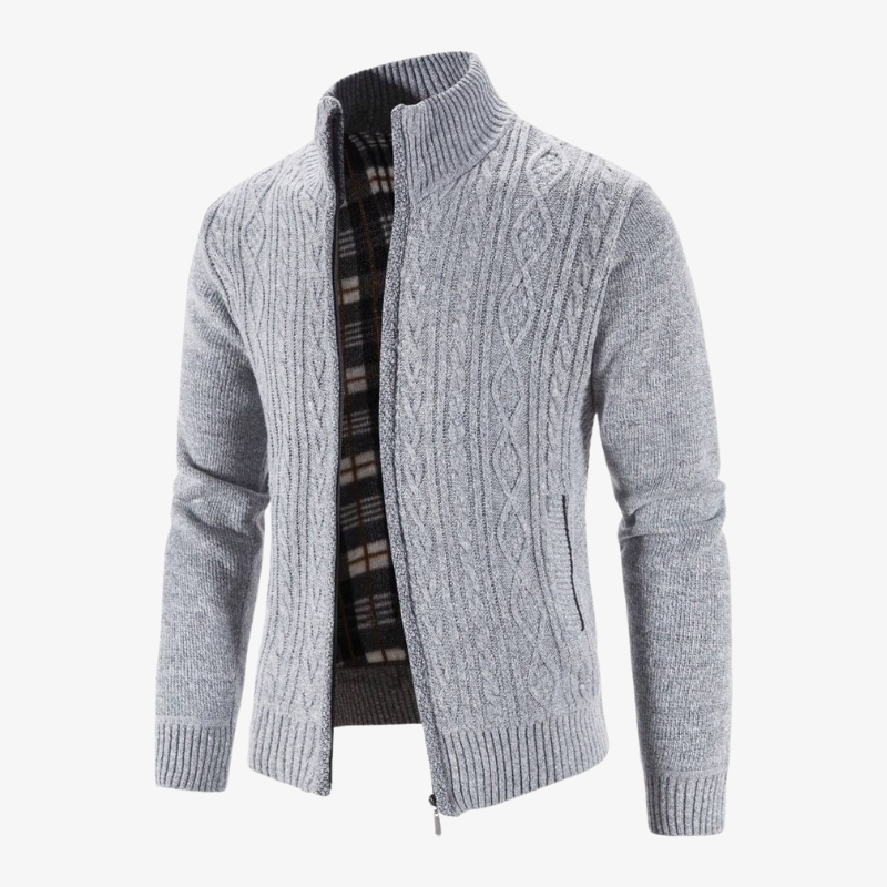 Bamberg Zopfstrick-Jacke mit Reißverschluss und Karo-Innenfutter