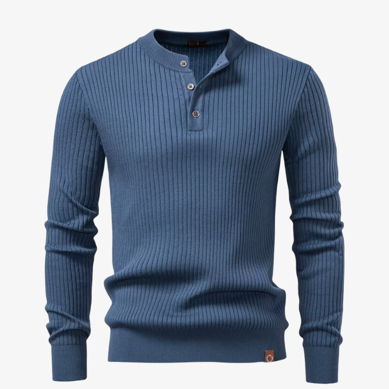 Kiel Rippstrick Henley-Pullover mit Knopfleiste