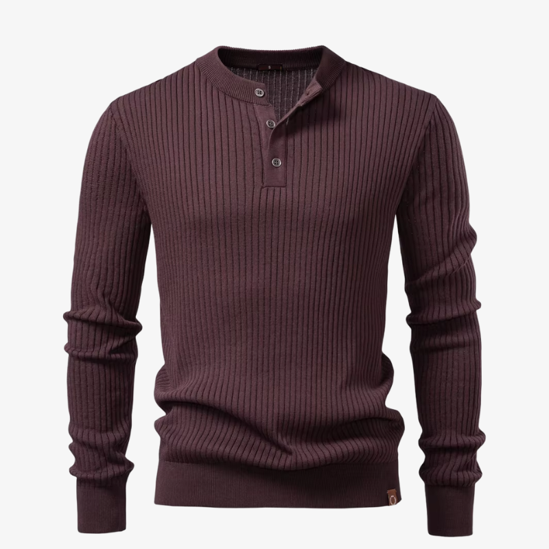Kiel Rippstrick Henley-Pullover mit Knopfleiste
