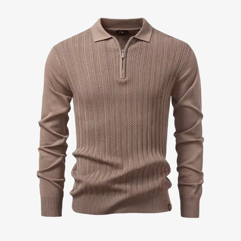 Coburg Strukturstrick-Polopullover mit Reißverschluss